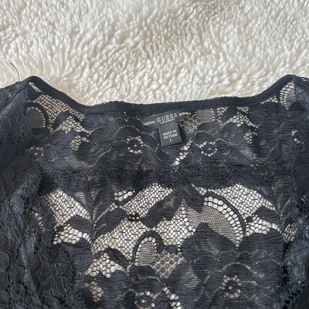 NWT Guess Womens Lace V Neck Long Sleeve in Black Size Large - Picture 6 of 8
